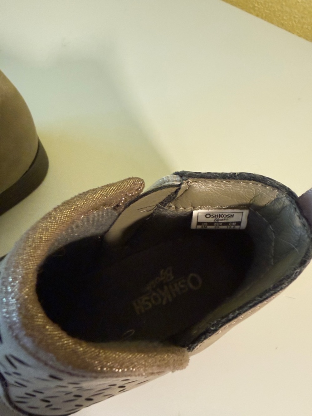 OshKosh B'gosh Taupe Girls Ankle Boots with Cutout Detail - Picture 7 of 10